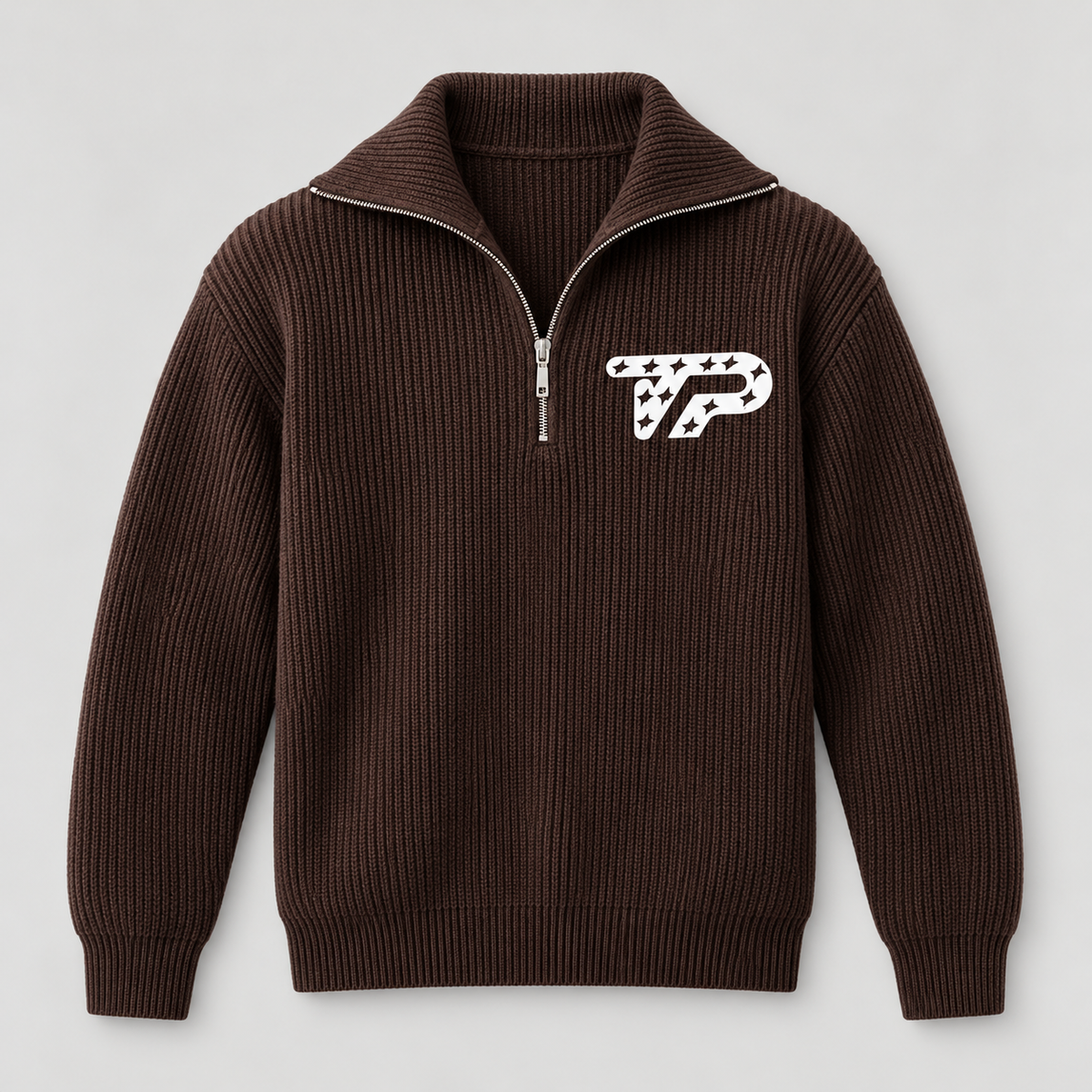 TP Brown Quarter-Zip — model-free flat-lay