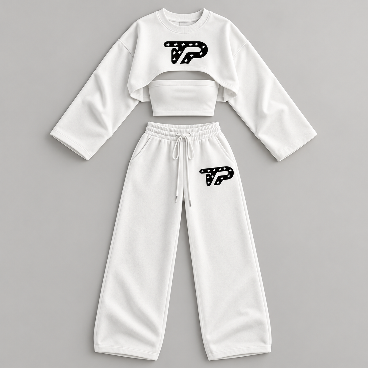 TP White Mesh Polo Set — model-free flat-lay
